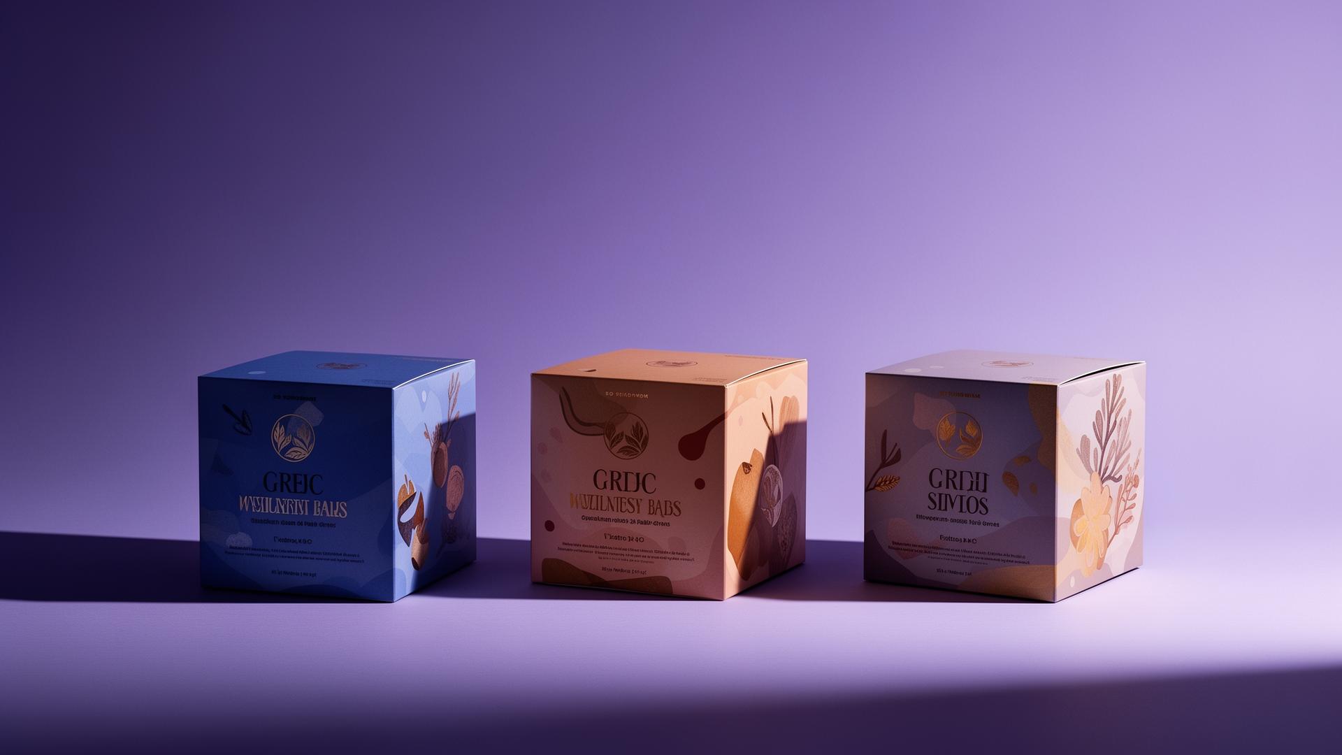 The three PusclePRO cubical meal boxes on a lavender backdrop